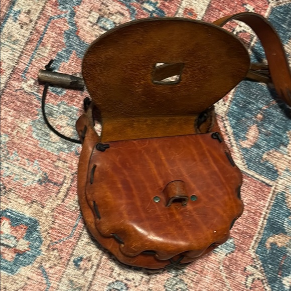 Vintage 70s Hippie Brown Leather Women's Bag - Picture 5 of 12